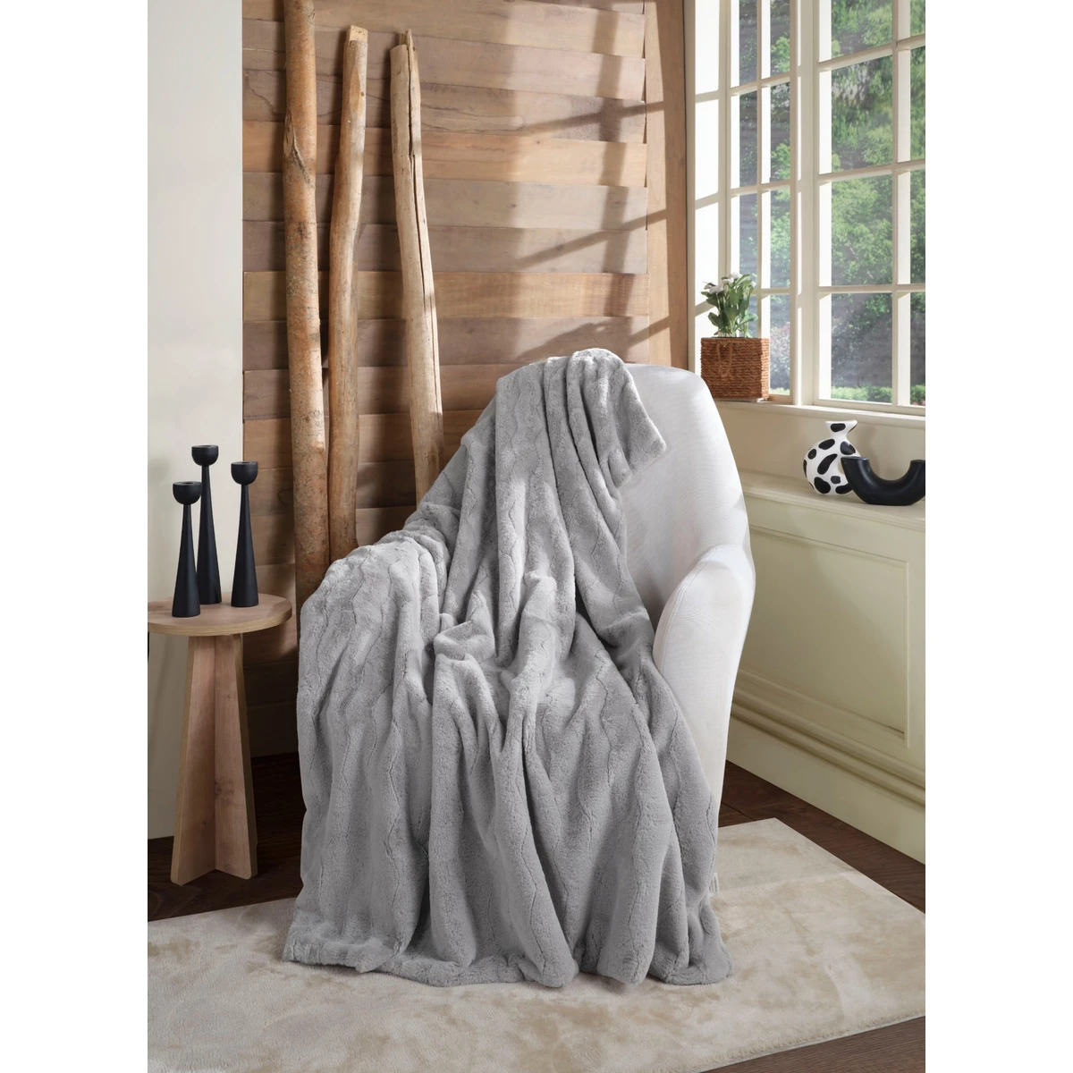 Manamo Wave Fur Throw Grey 115x165 cm