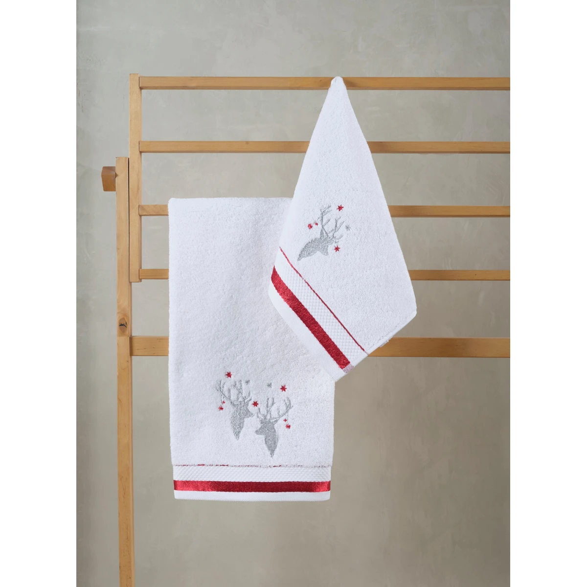 Manamo Deers Christmas Face Towel Cotton White  50x70 სმ