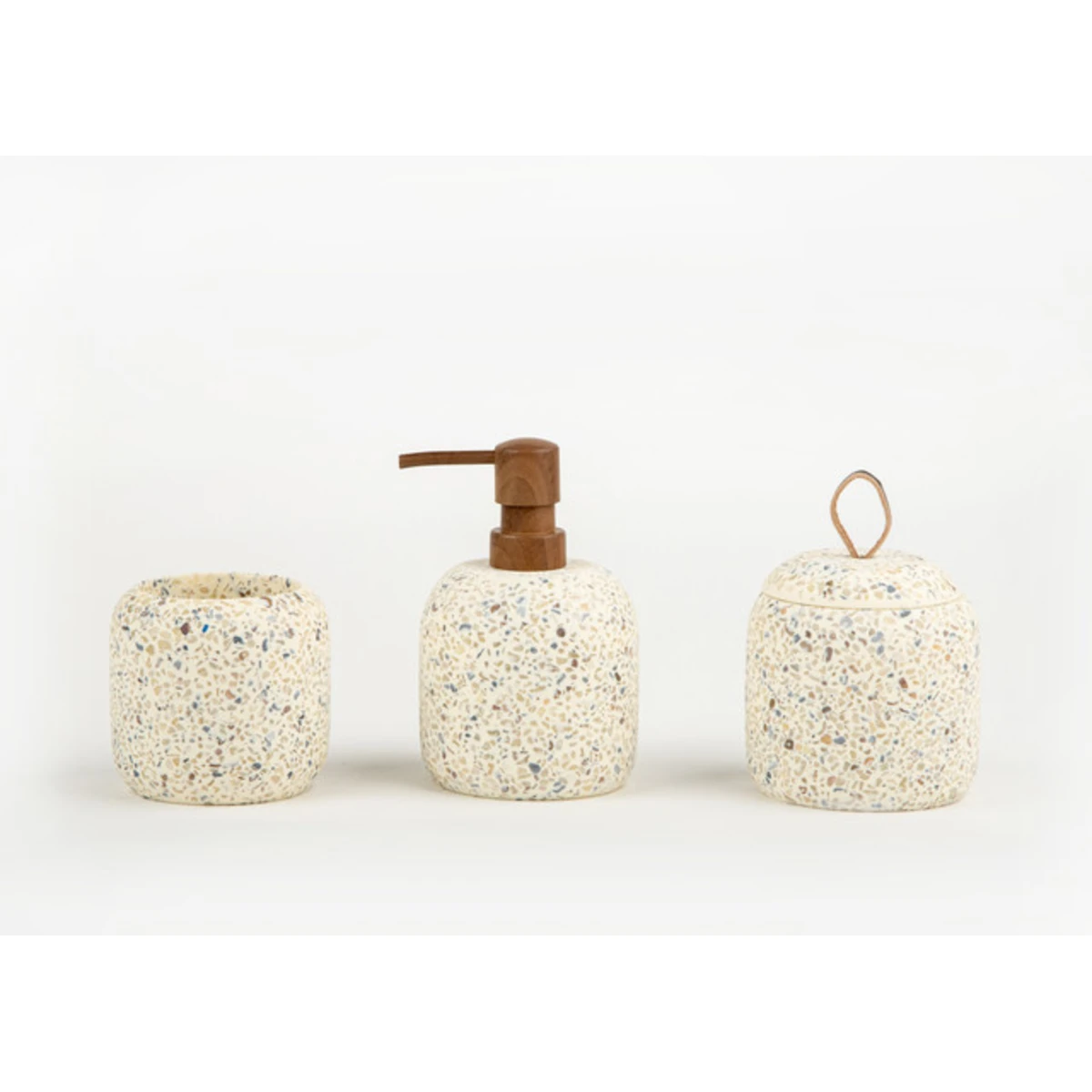 Manamo Karo Toothpaste Dispenser Polyresin / Terazzo Ecru  9x9x8.3 cm
