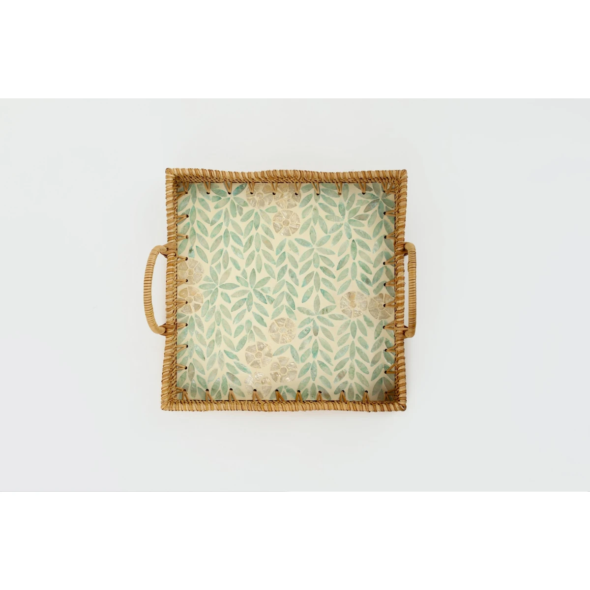 Manamo Madelyn Tray Bamboo/ Pearl / Rattan Green 38x36x12.5/6 cm
