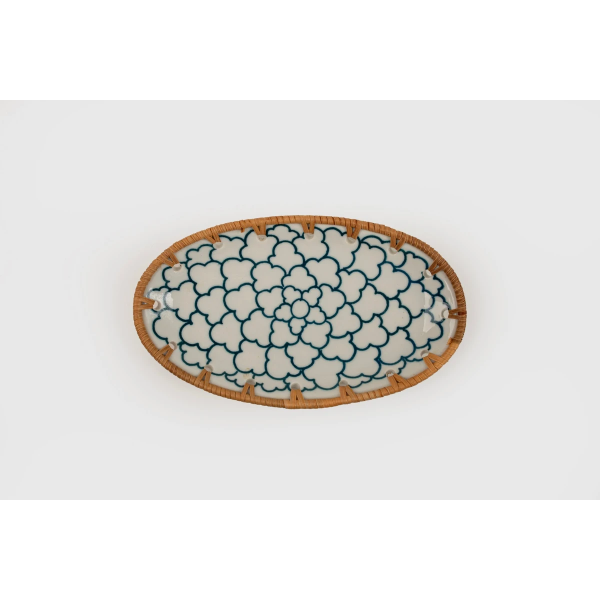 Manamo Dasia Plate Ceramic / Rattan Blue/White 20x12x2.5 cm