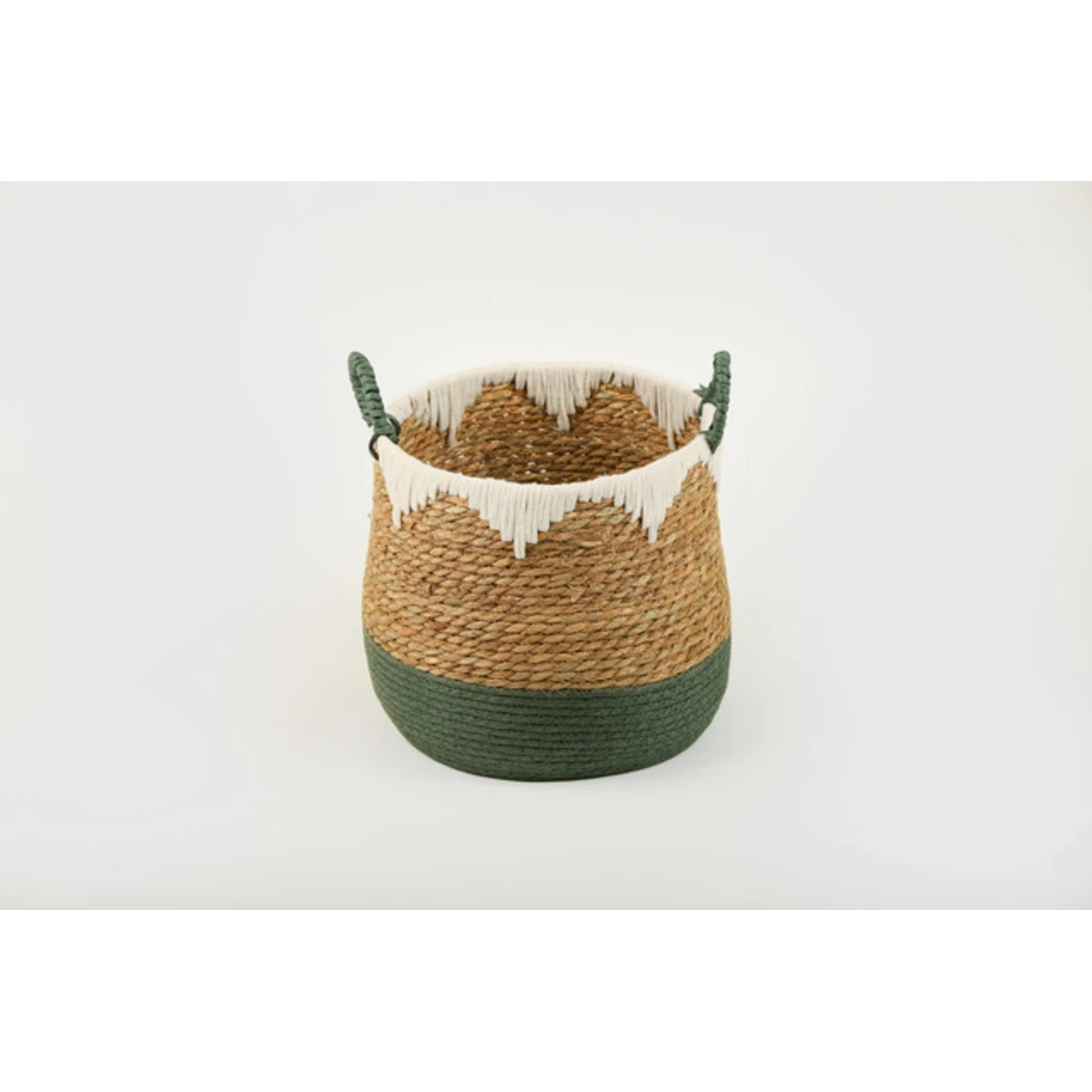 Manamo Lila Decorative Basket Wicker/Cotton Natural/White/Cameo Green Oval 30x28 cm