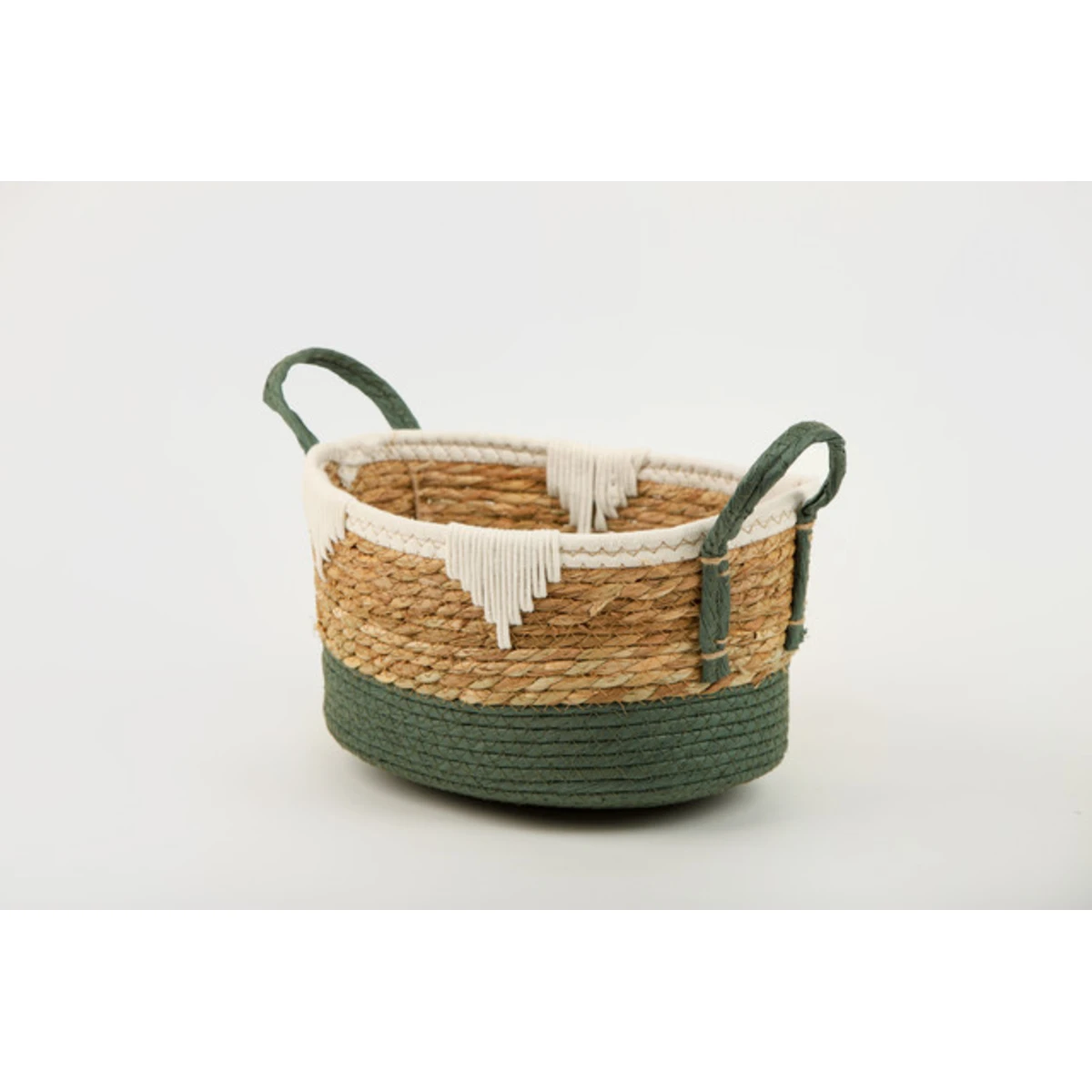 Manamo Lila Decorative Basket Wicker/Cotton Natural/White/Cameo Green Oval 30x22x13 cm