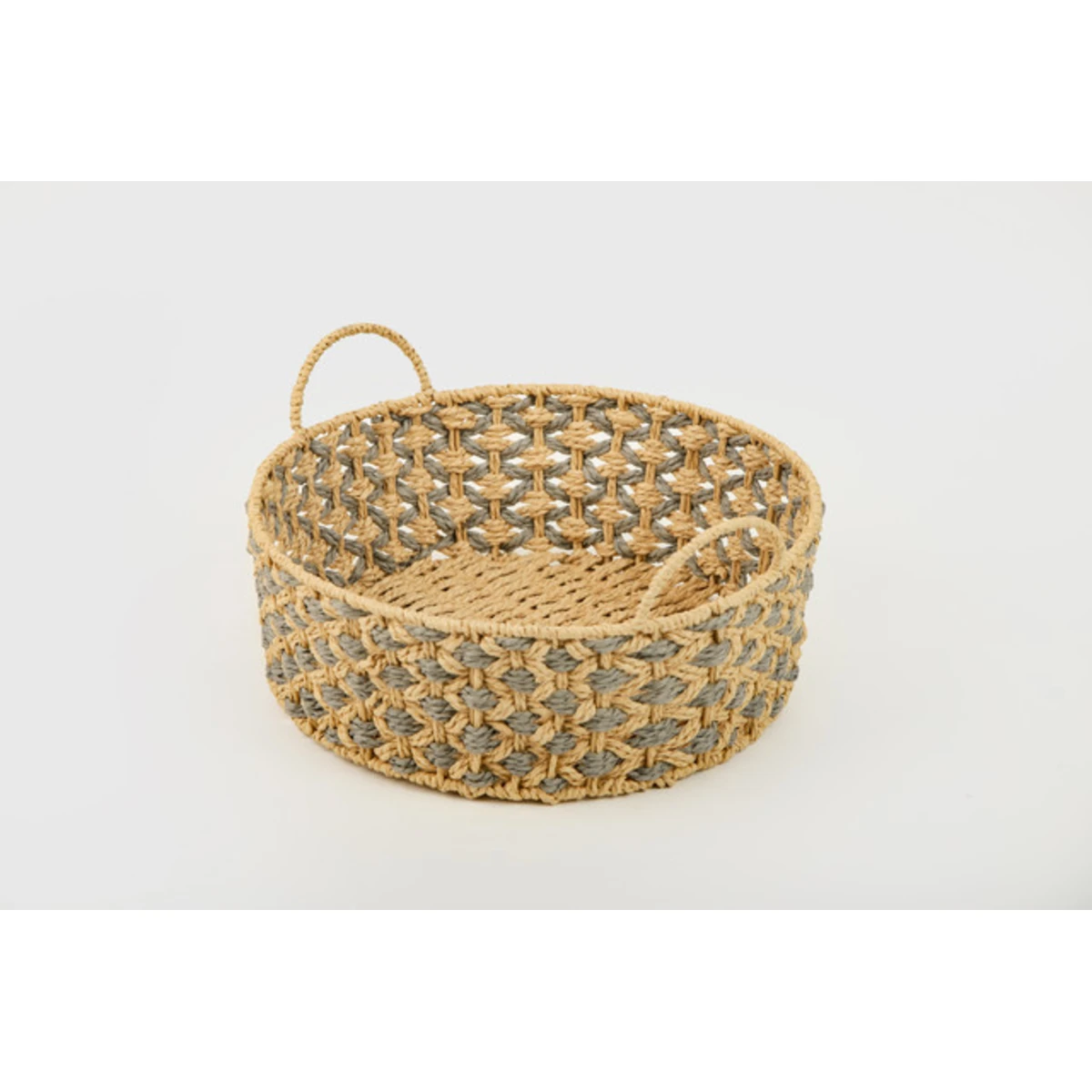 Manamo Bety Decorative Basket Wicker Natural/Grey Round 38x38x13 cm