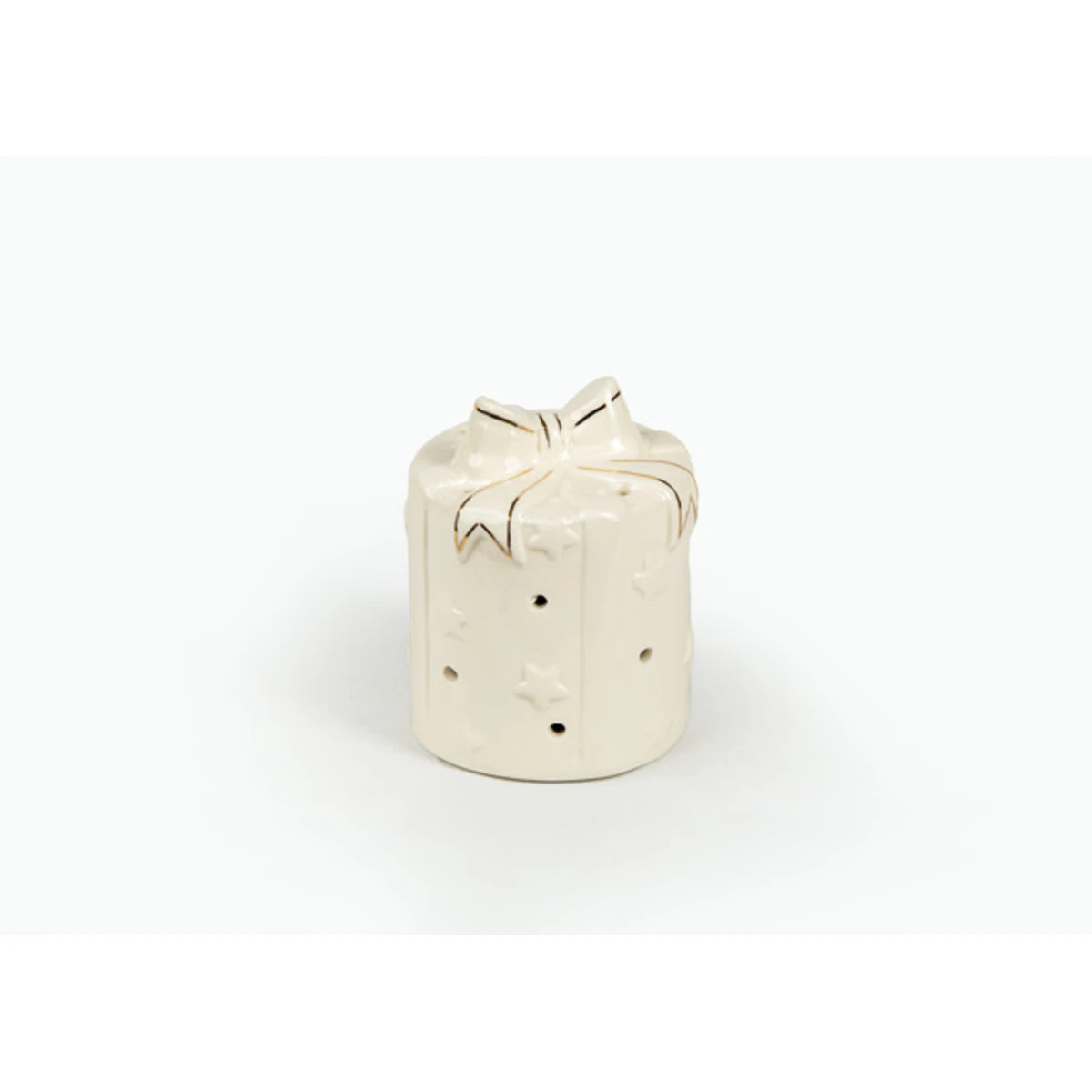 Manamo Ribbon Gift Candle Holder Porcelain White  7.7x7.7x9.6 cm
