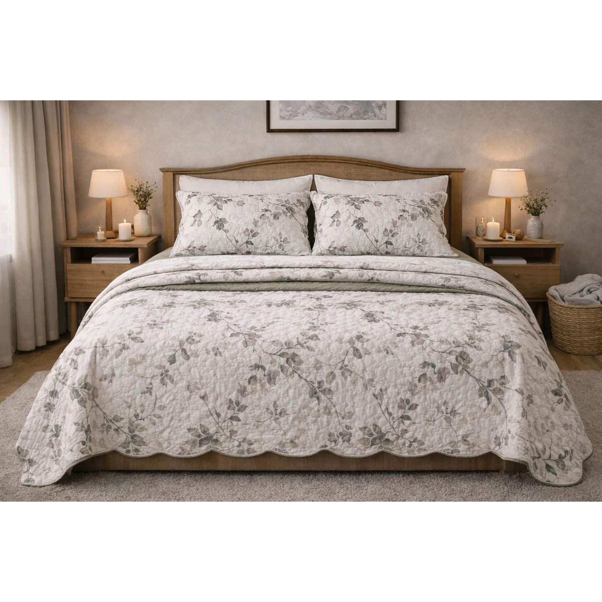 Manamo Carrie Bed Cover  Ecru/Green Double 240x250+50x70 cm (2pc)