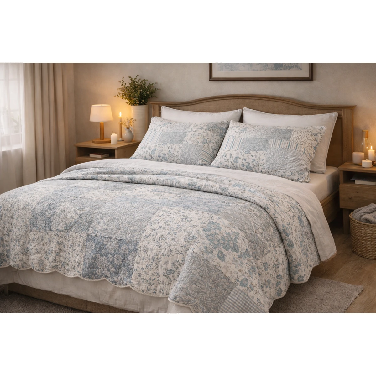 Manamo Mandy Bed Cover  Blue/Beige Double 240x250+50x70 cm (2pc)