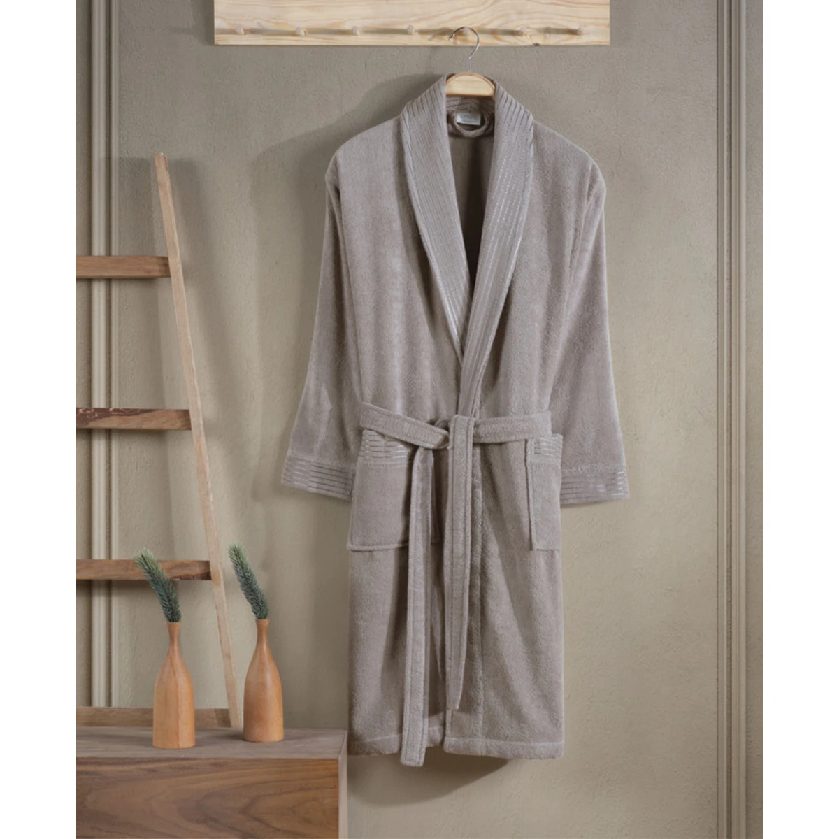 Manamo Jess Shawl Collar Bathrobe Cotton Beige S/M
