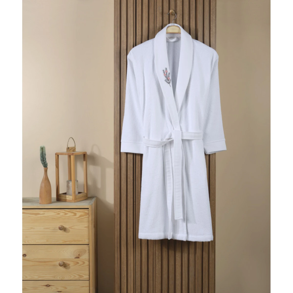 Manamo Tiny Rose Embroidered Bathrobe Cotton White S/M