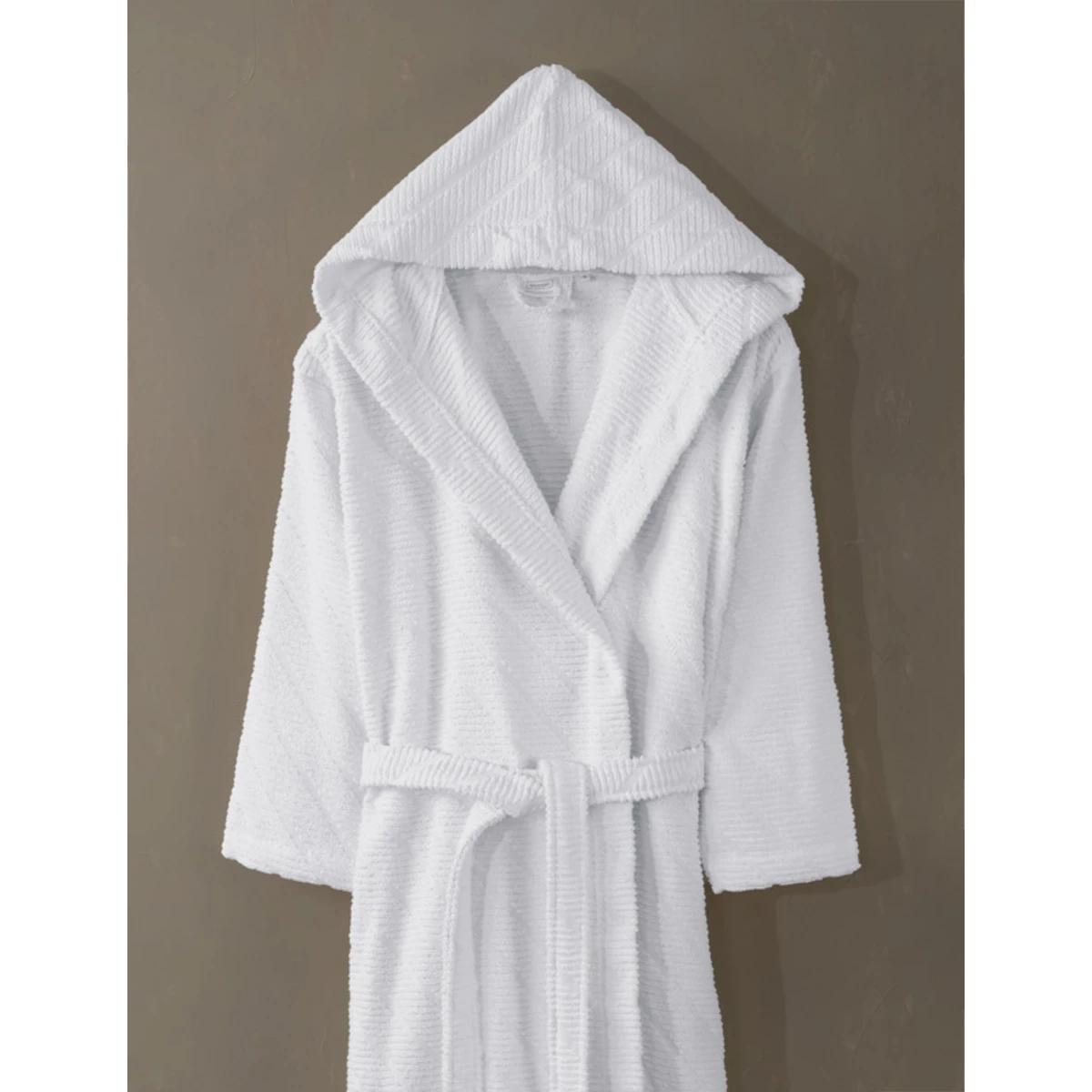 Manamo Dolce Bathrobe Cotton Ecru Jaqcuard Hooded L/XL