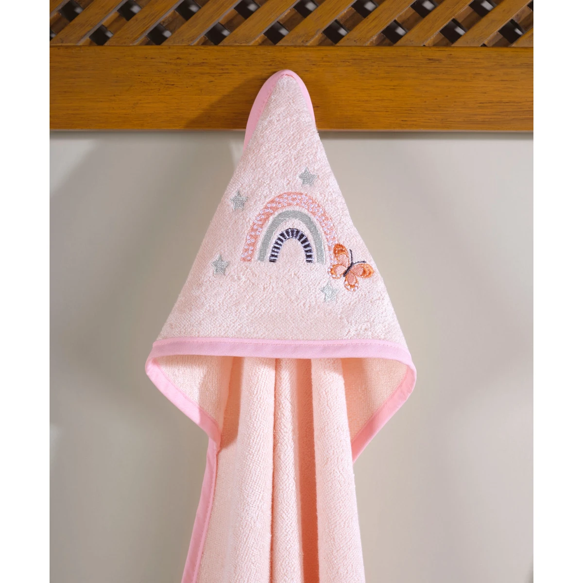 Manamo Butterfly & Rainbows  Baby Hooded Towel Silver Peony 90X90 cm