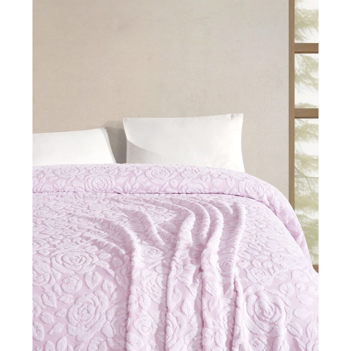 Manamo Rose Pike Cotton Towel White/Begonville Single Size 160x230 cm