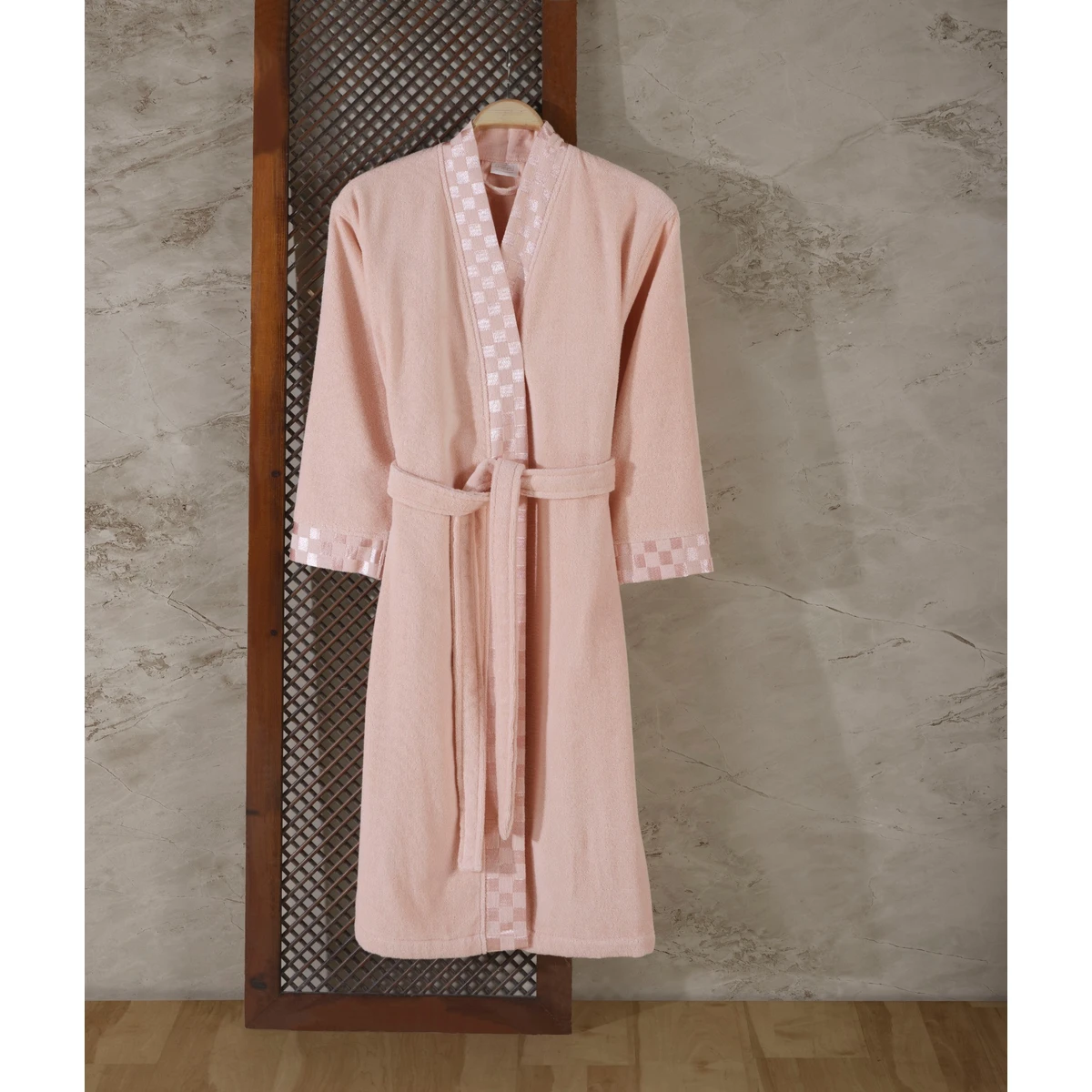 Manamo Checker Bathrobe Microcotton Blush  S/M