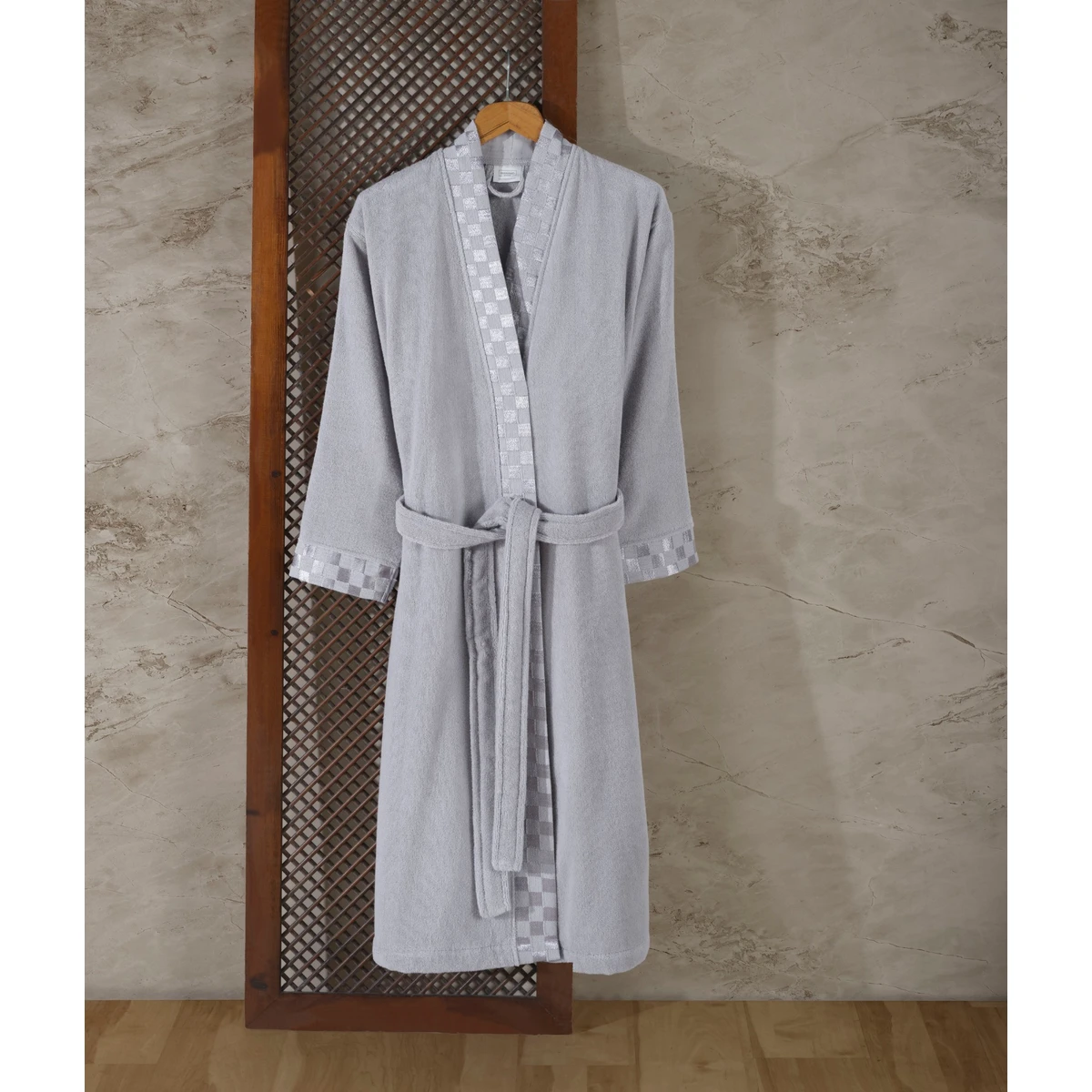 Manamo Checker Bathrobe Microcotton Metal Grey  2XL/3XL
