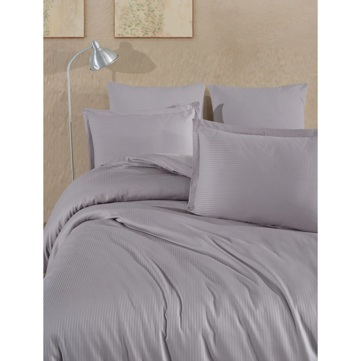 Manamo Prime Stripe Bed Linnen Set  Saten Grey Double200x220+50x70 cm(2)+240x260 cm