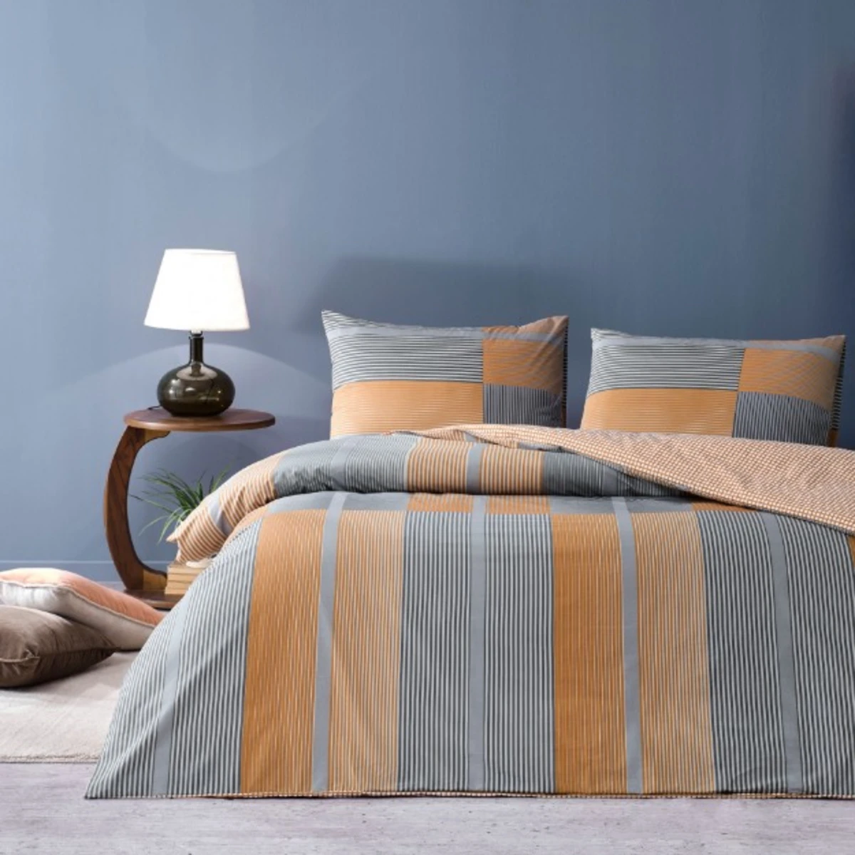 TAC Miles Ranforce Bed Linen Set Single Blue 160x220+180x260+50x70 cm 