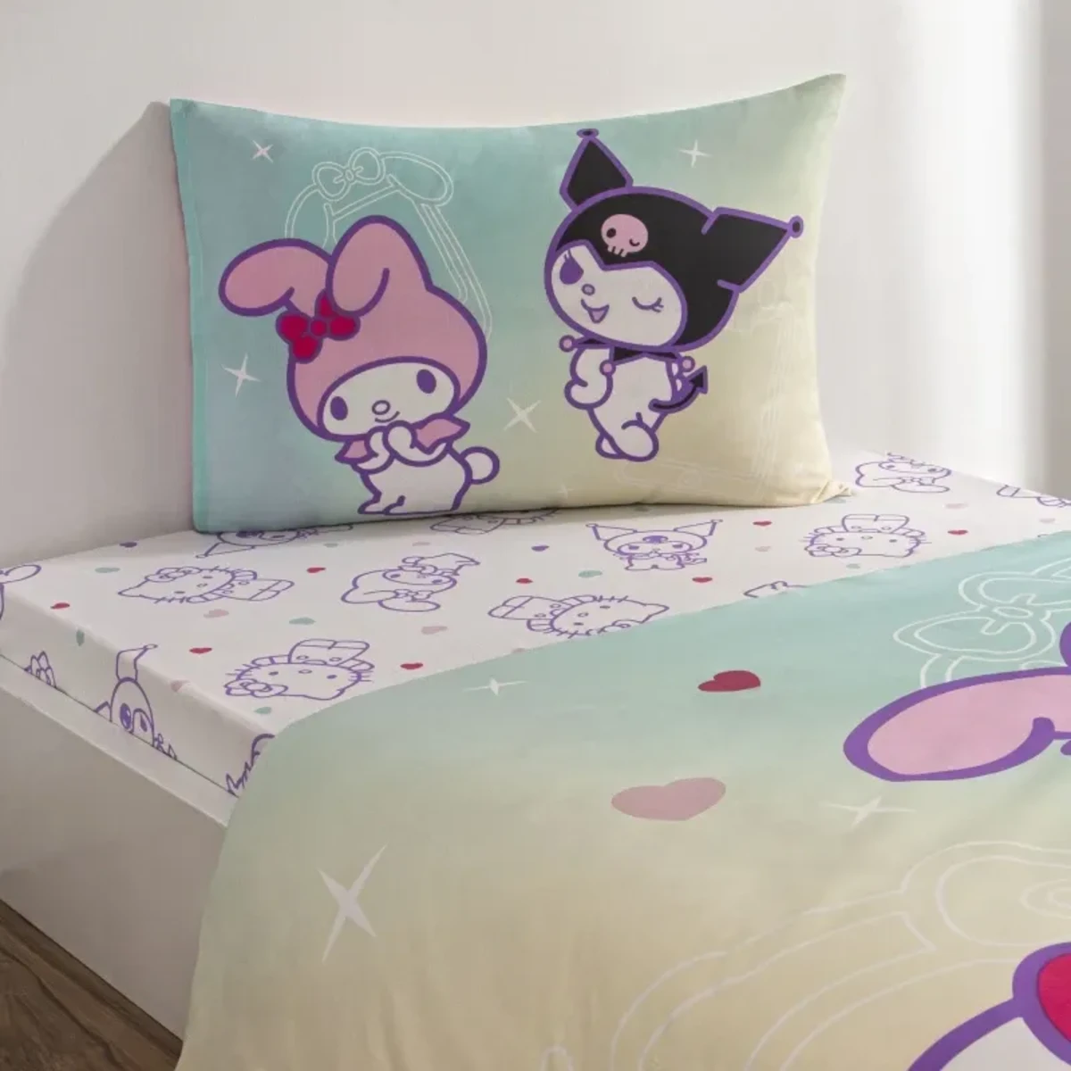 TAC Hello Kitty & Friends Bed Linen Set Cotton  Single With Fiitted Sheet 160x220+100x200+50x70 cm