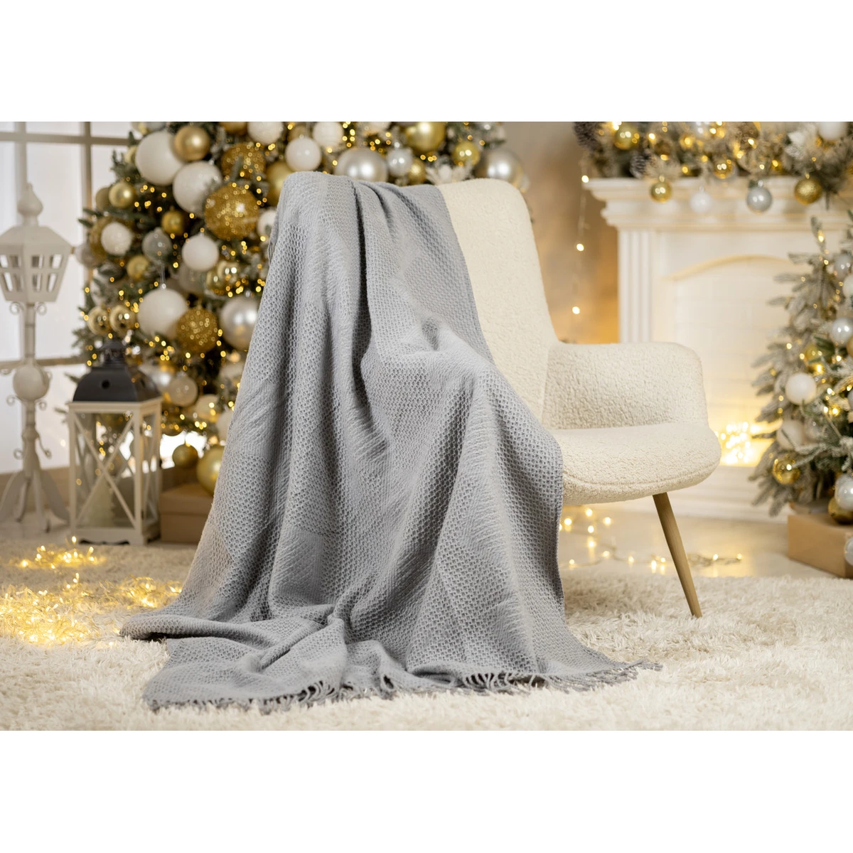 Manamo Tetra Throw Cotton/Acrylic Gray 120x160 cm