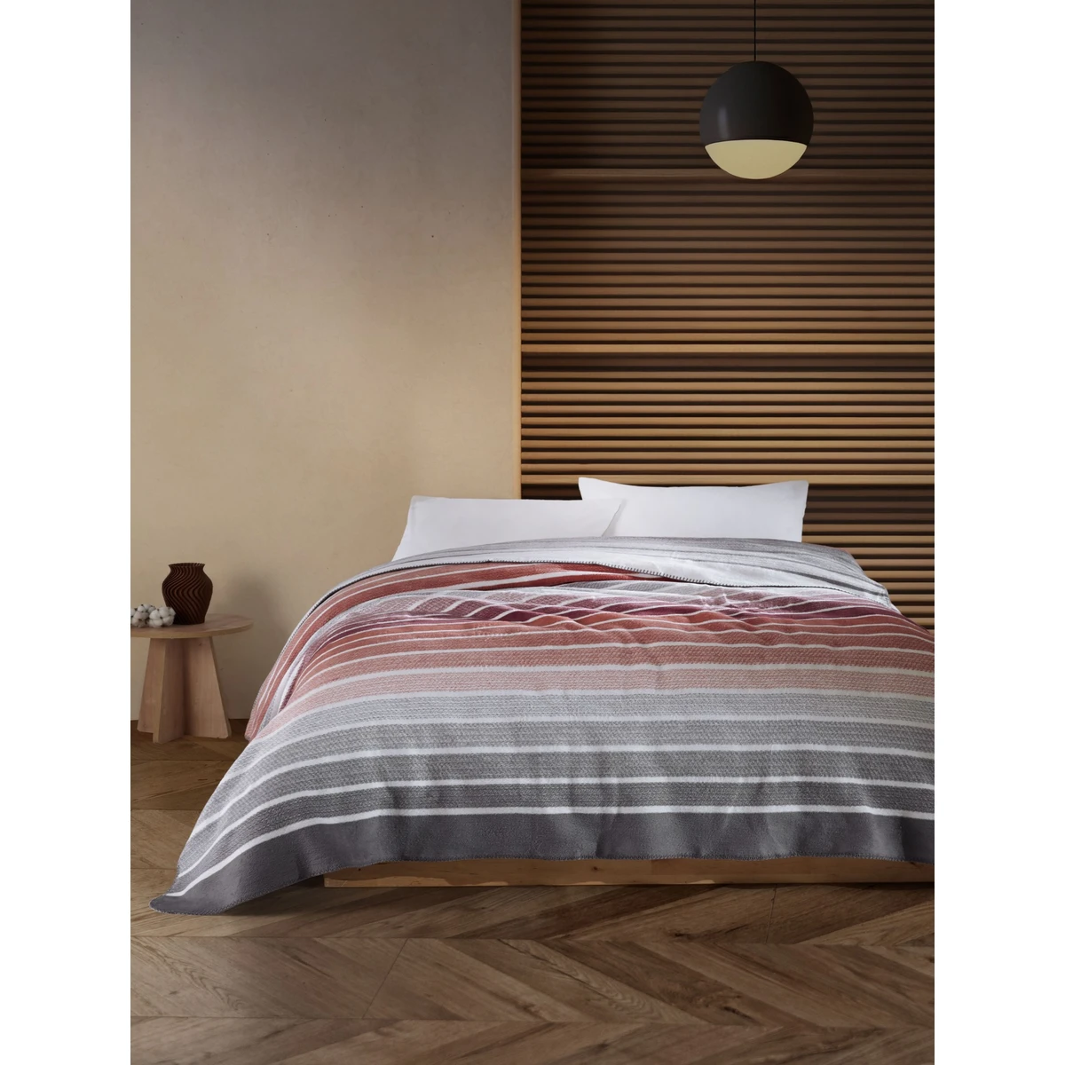 Manamo  Line Blanket Cotton/Acrylic Blue/Red 200x230