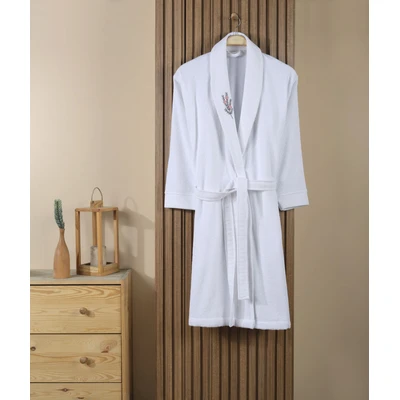 Manamo Tiny Rose Embroidered Bathrobe Cotton White 2XL/3XL