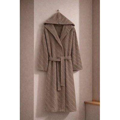 Manamo Dolce Bathrobe Cotton Mocha Jaqcuard Hooded L/XL