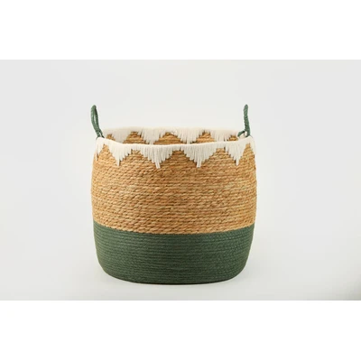 Manamo Lila Decorative Basket Wicker/Cotton Natural/White/Cameo Green Oval 40x38 cm