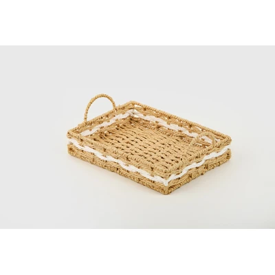 Manamo Pretty Tray Wicker Natural/White Rectangular 38x28x10 cm