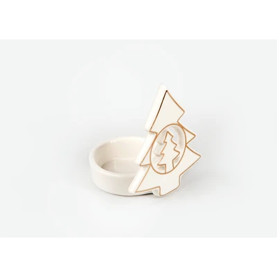 Manamo Pine Candle Holder Porcelain White  7.5x7.4x7.8 cm