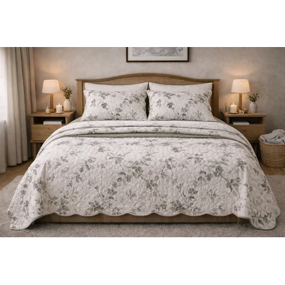 Manamo Carrie Bed Cover  Ecru/Green Double 240x250+50x70 cm (2pc)