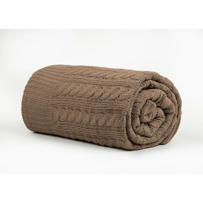 Manamo Braid Knitted Bed Cover Acrylic Brown 220x240 cm