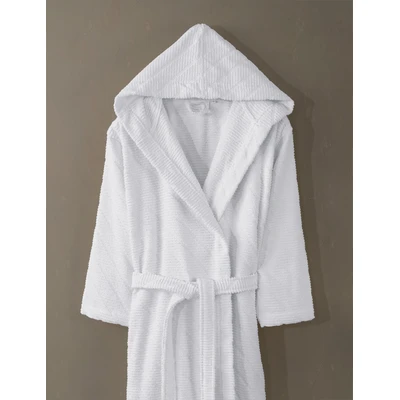 Manamo Dolce Bathrobe Cotton Ecru Jaqcuard Hooded S/M