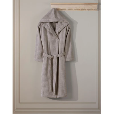 Manamo Kent Bathrobe Cotton Beige Jacquard Hooded S/M