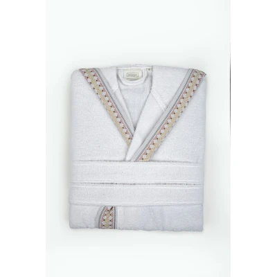 Manamo Linyi Bathrobe Cotton White Jacquard Hooded L/XL
