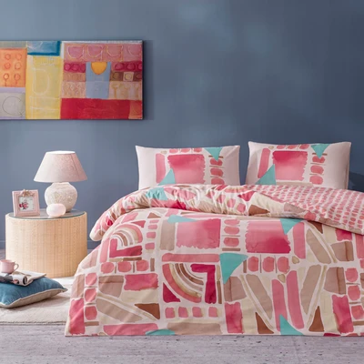 TAC Ranforce Holden Bed Linen Set Single Pink 160x220+100x200+50x70 cm