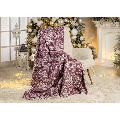 Manamo Paisley Flower Blanket Cotton/Acrylic Plum/Ecru 160x230 cm